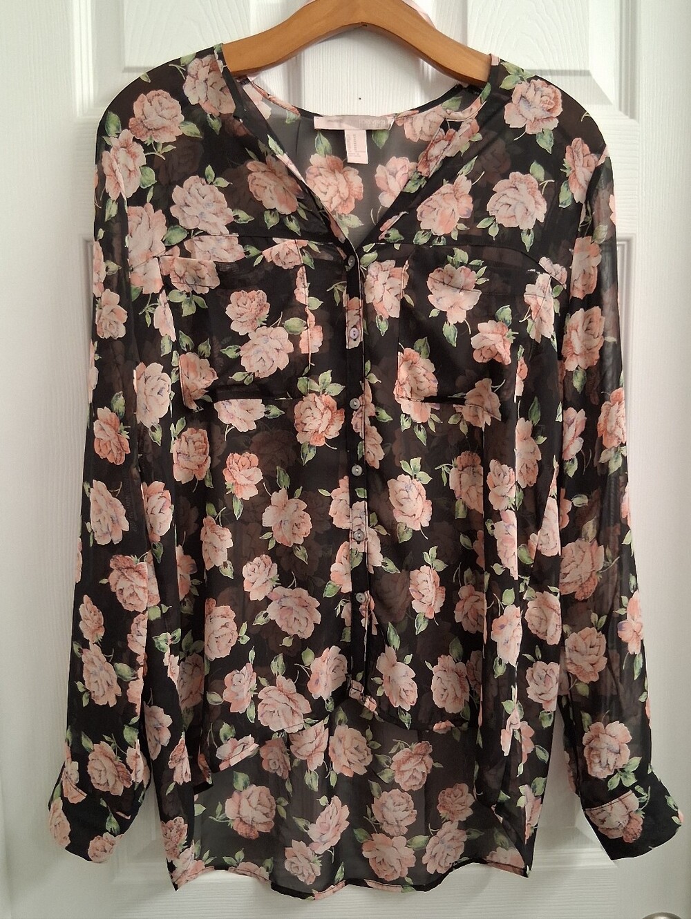 Forever 21 Sheer Floral Blouse Medium